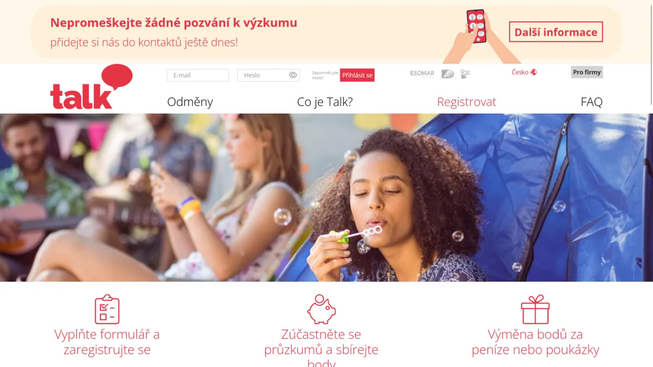 Screenshot portálu Talk Online Panel